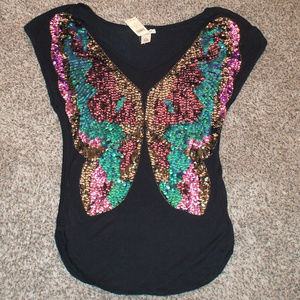 NEW Arden B Sequin Butterfly Blouse Top Shirt